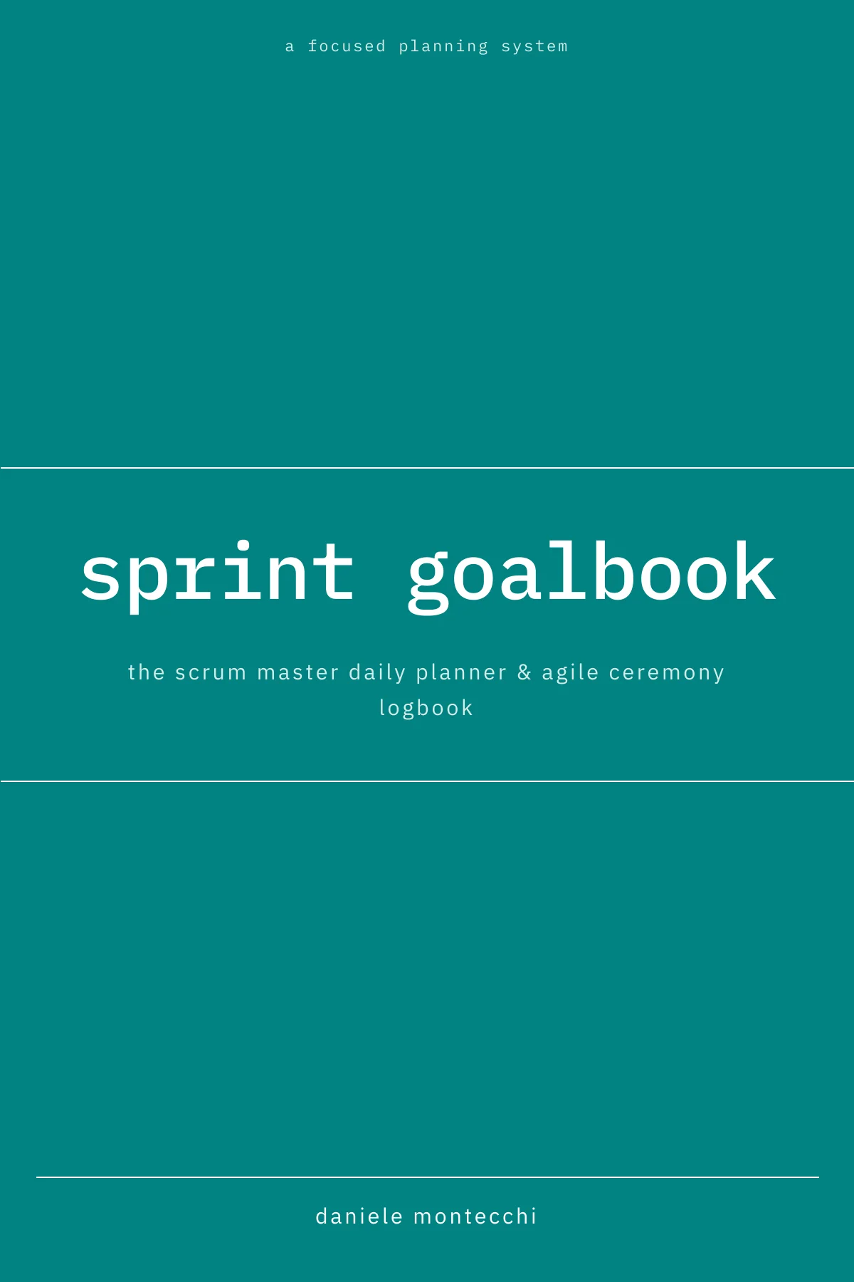 Sprint Goalbook cover: white lowercase title on a peacock green ground.