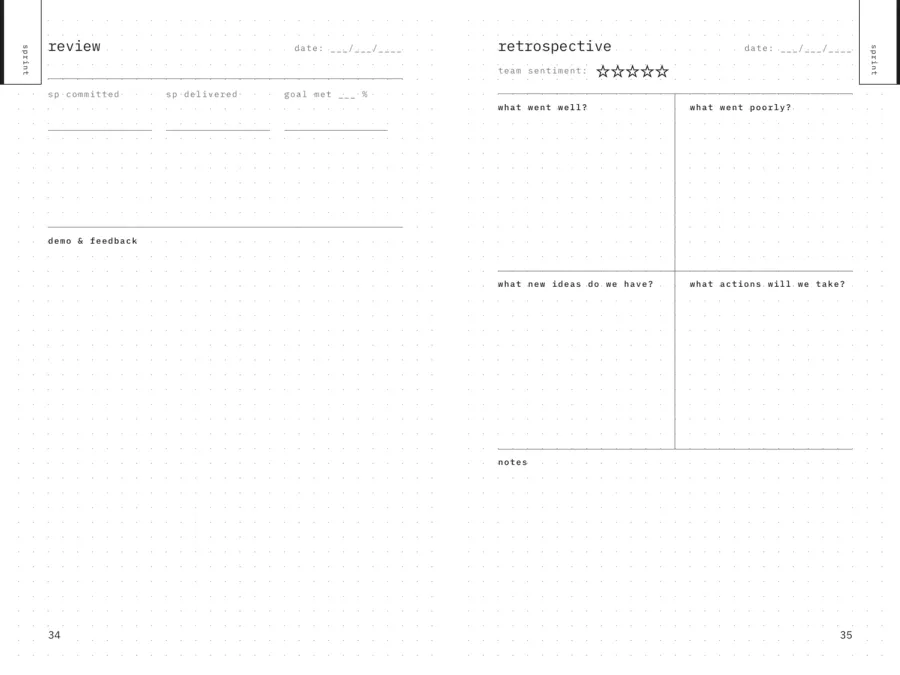 Review page facing the retrospective.